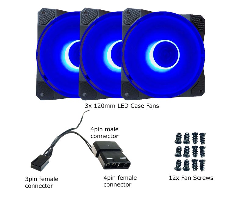 APEVIA CO312L-BL Cosmos 120mm Blue LED Ultra Silent Case Fan w/ 16 LEDs & Anti-Vibration Rubber Pads (3 Pk) - Image 5